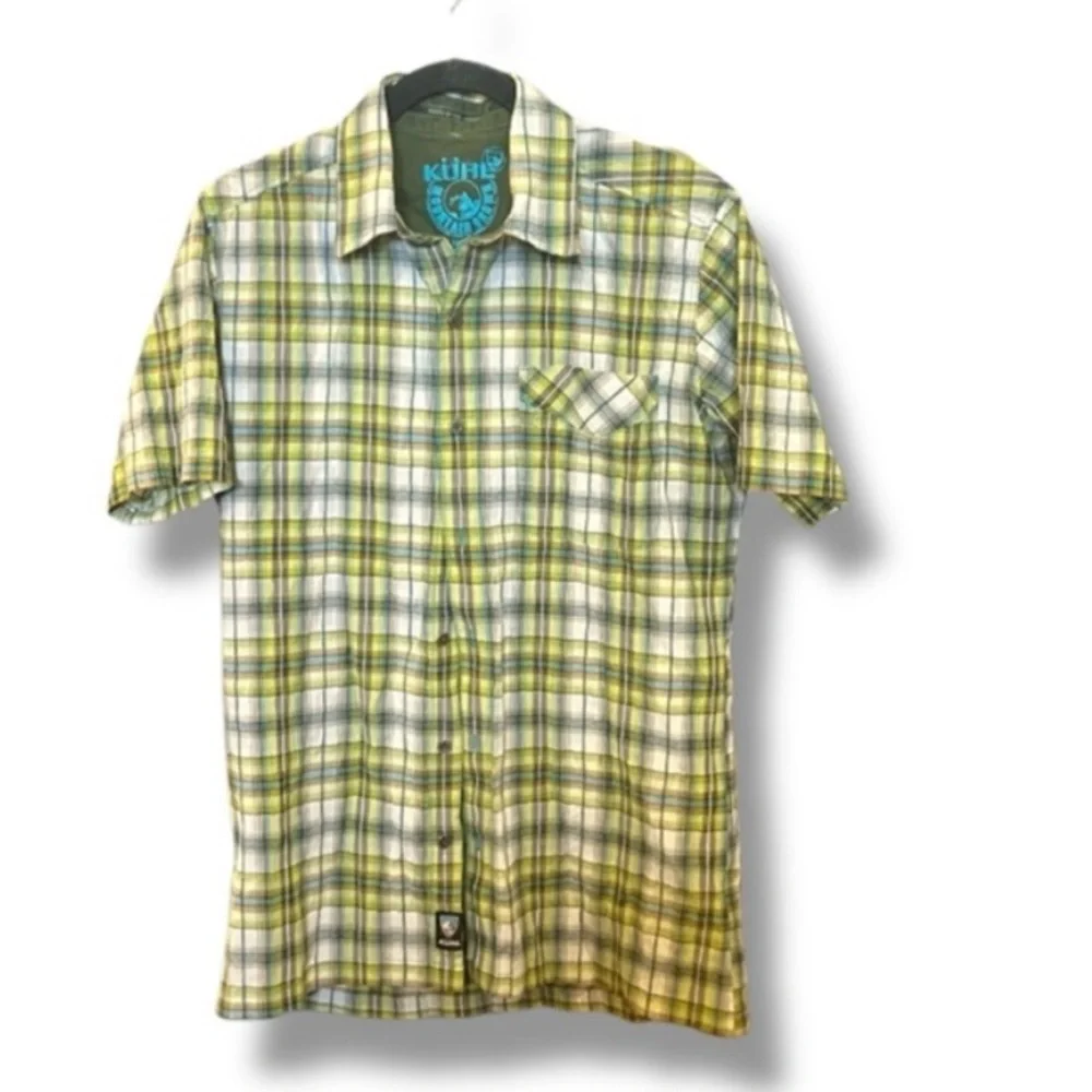 KUHL Stallion Crinkle Short Sleeve Shirt Yellow Green Size S